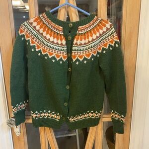 Nonia Newfoudland Green Cardigan with Orange and White Accents